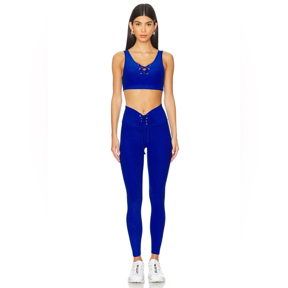 Women's Blue Lace-Up Leggings & Bra Set, Size XS